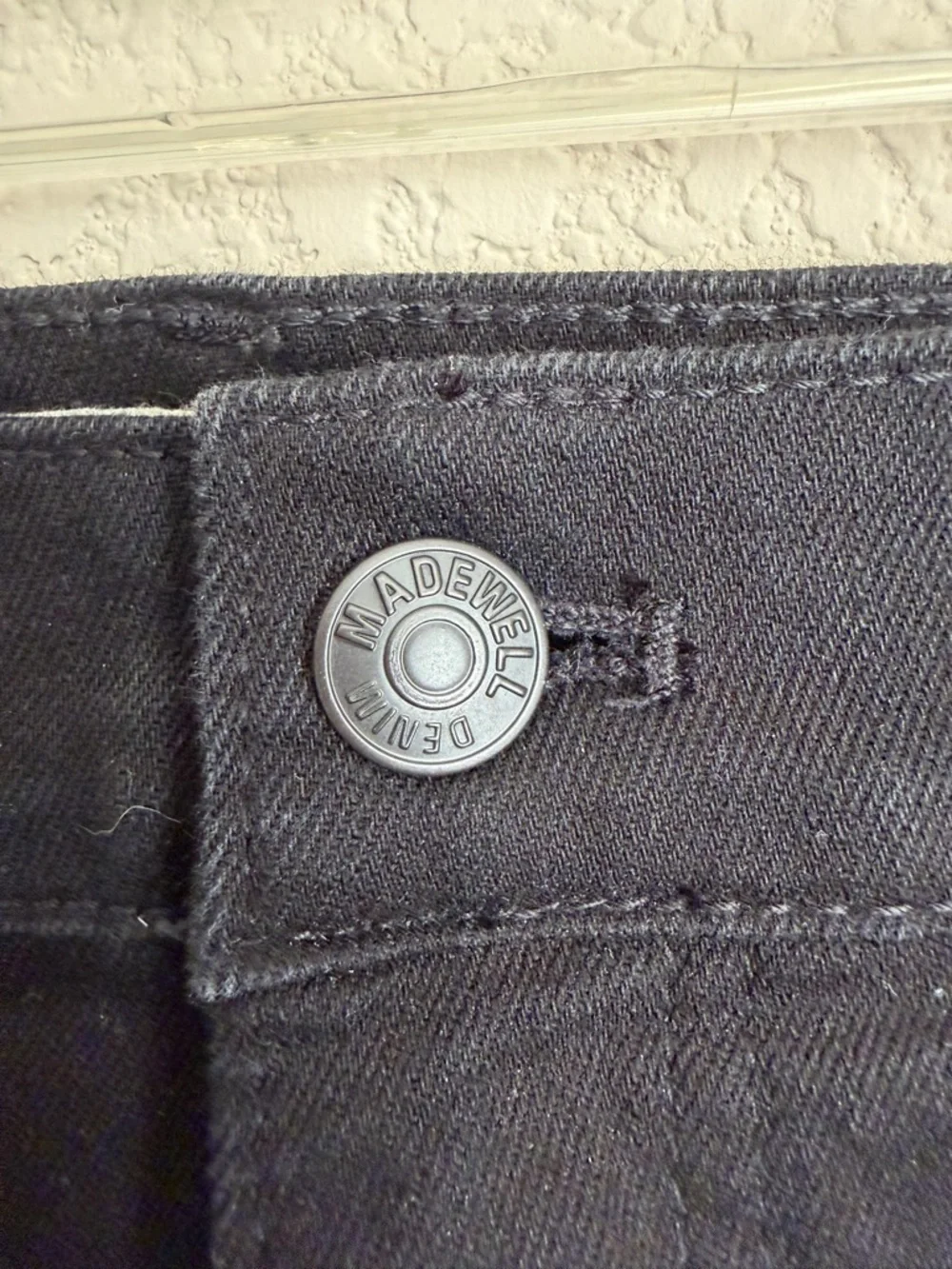 Madewell Stretch Denim Straight Mini Skirt Gold Piping Edition 29 Black 5 Pocket
